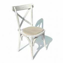 Silla Crossback de madera blanco deslavado vintaje